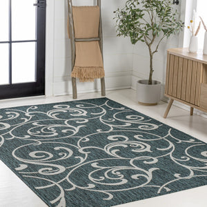 HomeRoots 8' X 10' Turquoise and Cream Floral Area Rug - Stylish Indoor/Outdoor Design for Modern Spaces 703692