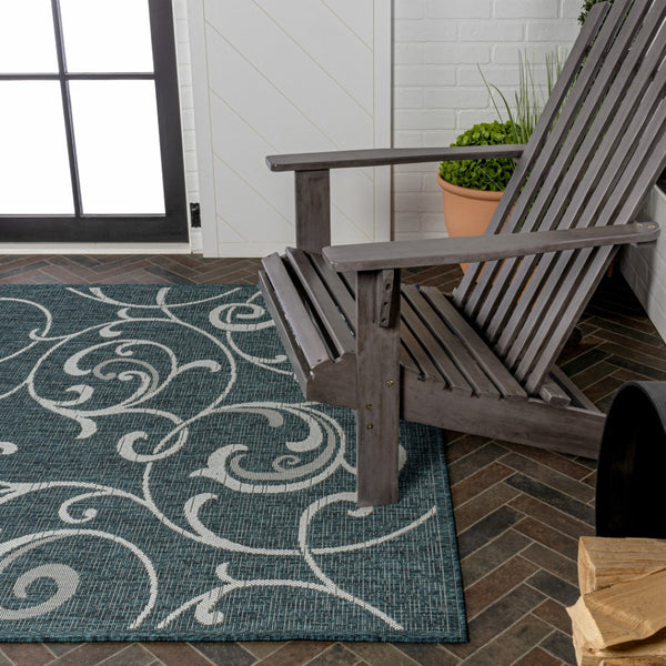 HomeRoots 8' X 10' Turquoise and Cream Floral Area Rug - Stylish Indoor/Outdoor Design for Modern Spaces 703692