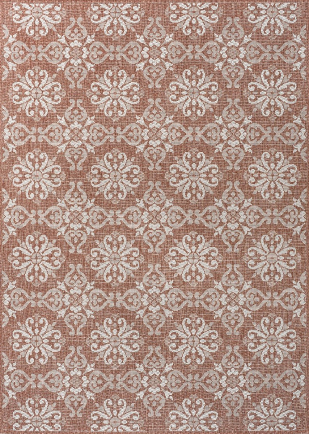 HomeRoots 5' Indoor Outdoor Salmon & Cream Floral Area Rug – Elegant, Durable, Easy-Care for Any Space! 703695