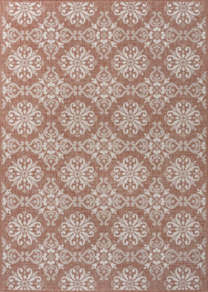 HomeRoots 5' Indoor Outdoor Salmon & Cream Floral Area Rug – Elegant, Durable, Easy-Care for Any Space! 703695
