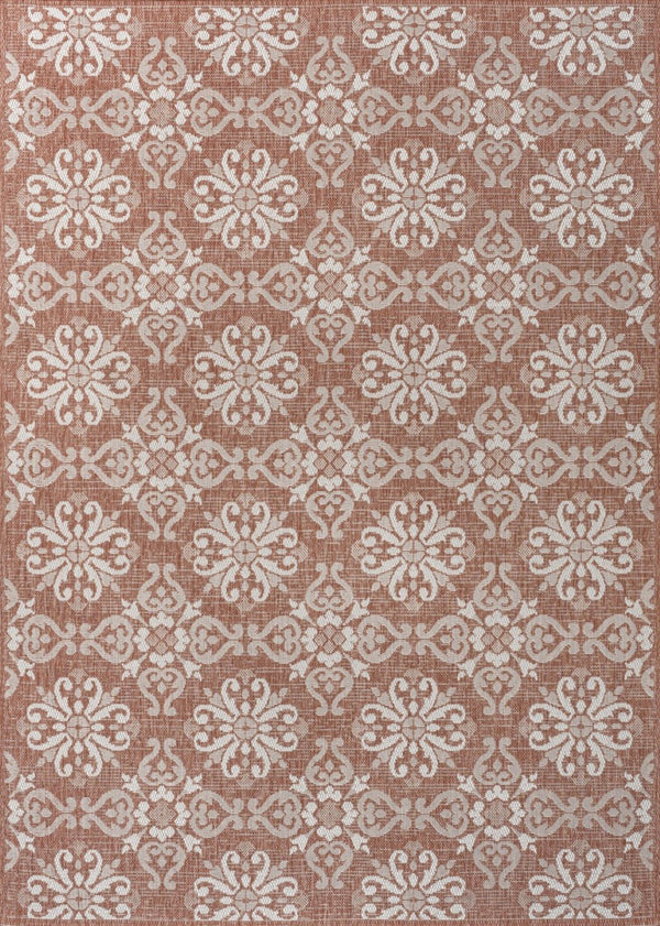 HomeRoots 5' Indoor Outdoor Salmon & Cream Floral Area Rug – Elegant, Durable, Easy-Care for Any Space! 703695