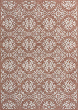 HomeRoots 5' Indoor Outdoor Salmon & Cream Floral Area Rug – Elegant, Durable, Easy-Care for Any Space! 703695