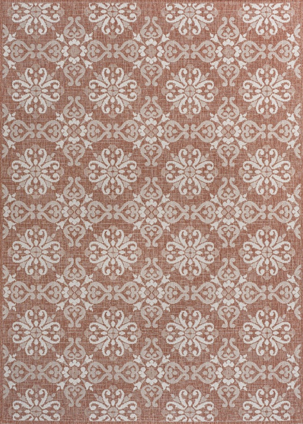 HomeRoots 5' Indoor Outdoor Salmon & Cream Floral Area Rug – Elegant, Durable, Easy-Care for Any Space! 703695