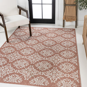 HomeRoots 8' X 10' Salmon and Cream Floral Area Rug - Durable Indoor/Outdoor Style for Elegant Spaces 703696