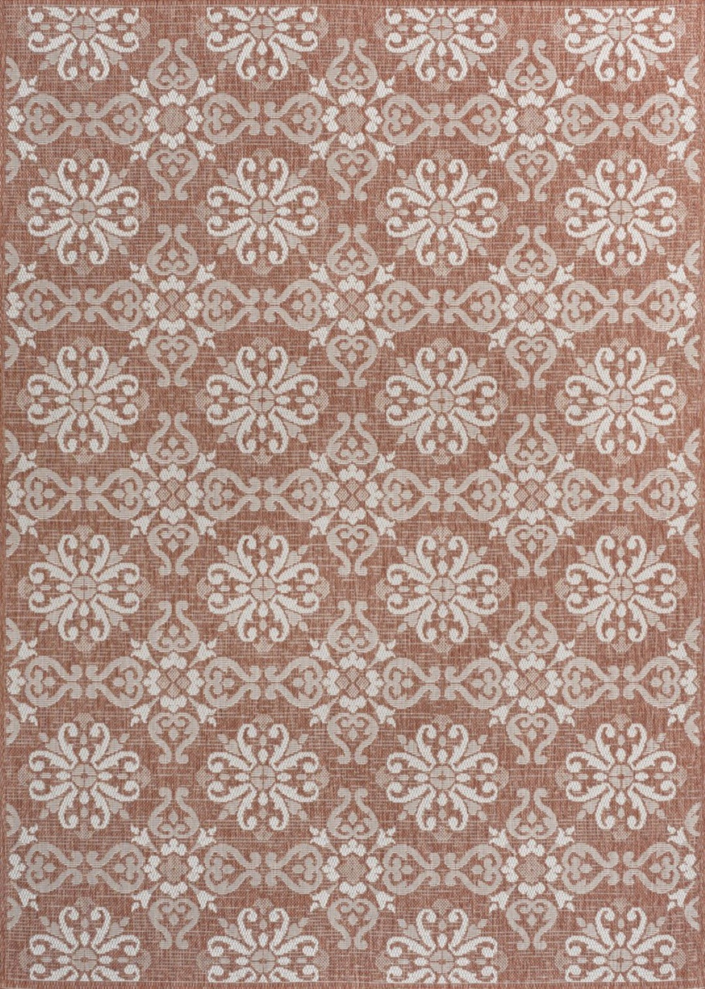 HomeRoots 8' X 10' Salmon and Cream Floral Area Rug - Durable Indoor/Outdoor Style for Elegant Spaces 703696
