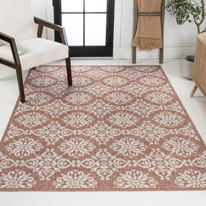 HomeRoots 8' X 10' Salmon and Cream Floral Area Rug - Durable Indoor/Outdoor Style for Elegant Spaces 703696