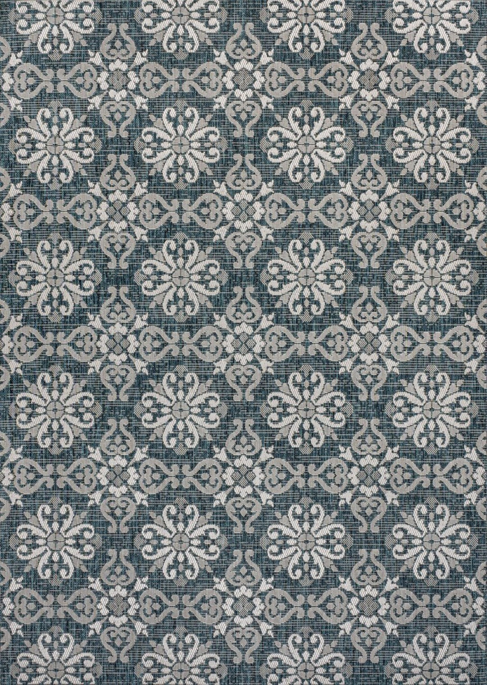 HomeRoots 5' Vibrant Turquoise and Cream Floral Indoor Outdoor Area Rug – Stylish, Durable, Easy to Clean! 703699