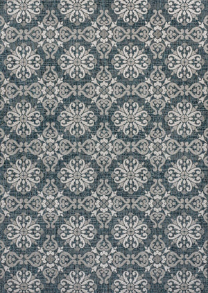 HomeRoots 5' Vibrant Turquoise and Cream Floral Indoor Outdoor Area Rug – Stylish, Durable, Easy to Clean! 703699