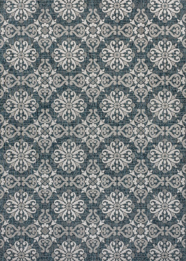 HomeRoots 5' Vibrant Turquoise and Cream Floral Indoor Outdoor Area Rug – Stylish, Durable, Easy to Clean! 703699