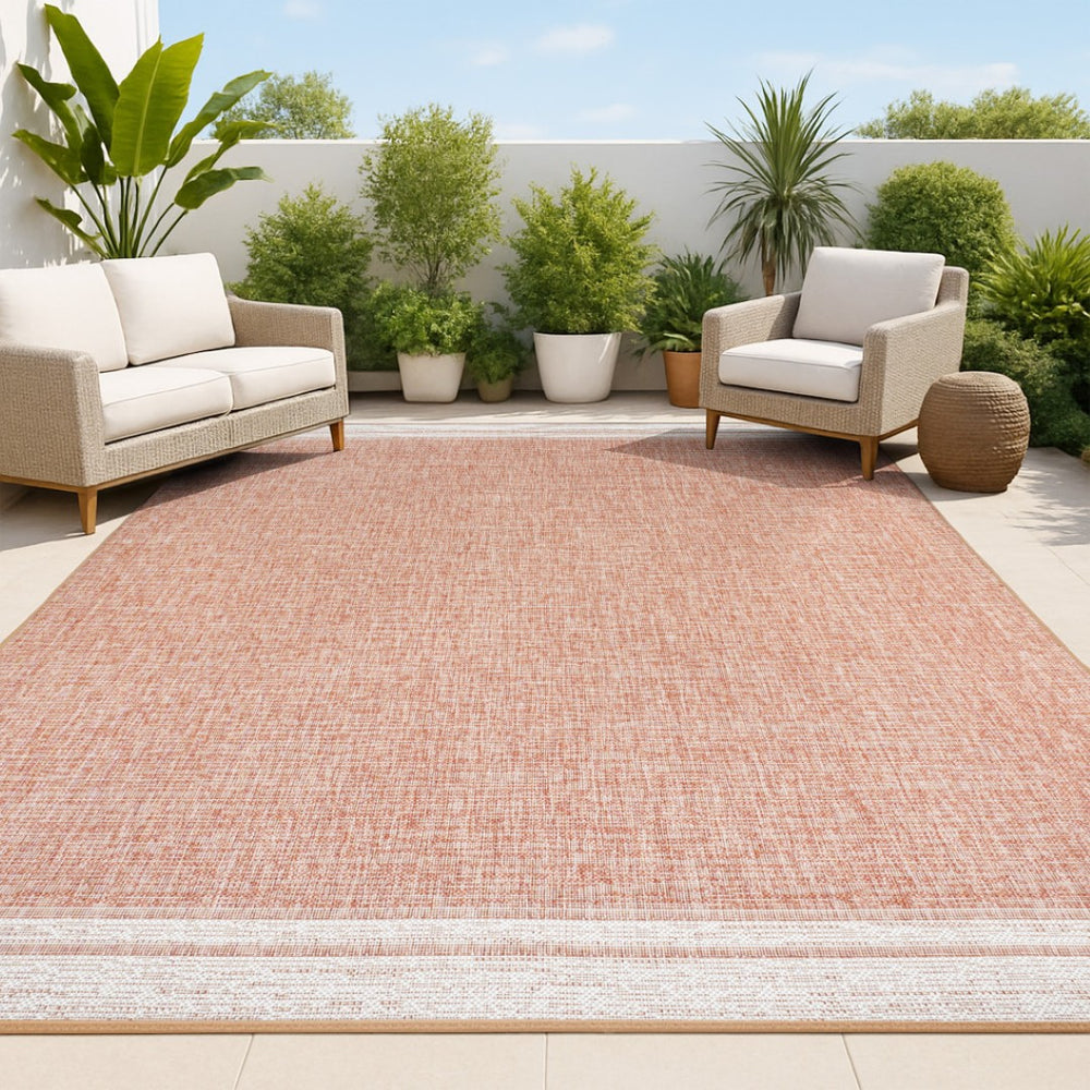 HomeRoots 5' X 8' Salmon and Cream Durable Indoor Outdoor Area Rug for Stylish Patios, Kitchens, and Living Rooms 703703