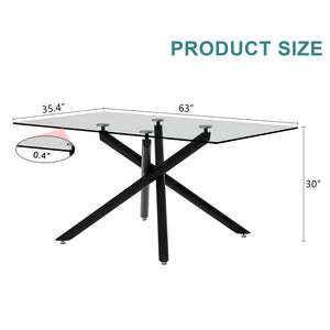 English Elm Large Modern Minimalist Rectangular Glass Dining Table For 6-8 - Stylish Black Metal Legs Included W1151S03745