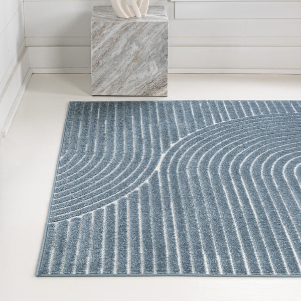 HomeRoots 8' X 10' Dark Blue & Cream Striped Indoor-Outdoor Rug – Durable, Timeless Coastal Charm for Every Space 703714