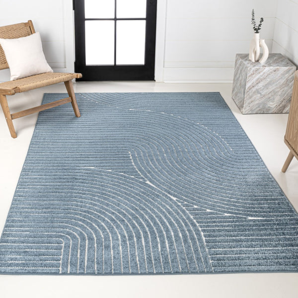 HomeRoots 8' X 10' Dark Blue & Cream Striped Indoor-Outdoor Rug – Durable, Timeless Coastal Charm for Every Space 703714