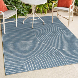 HomeRoots 8' X 10' Dark Blue & Cream Striped Indoor-Outdoor Rug – Durable, Timeless Coastal Charm for Every Space 703714