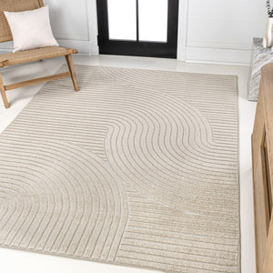 HomeRoots 8' Beige and Cream Striped Area Rug - Versatile Indoor/Outdoor Decor for Living Spaces & Patios 703715