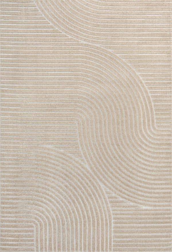 HomeRoots 8' Beige and Cream Striped Area Rug - Versatile Indoor/Outdoor Decor for Living Spaces & Patios 703715