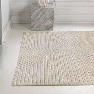 HomeRoots 8' Beige and Cream Striped Area Rug - Versatile Indoor/Outdoor Decor for Living Spaces & Patios 703715