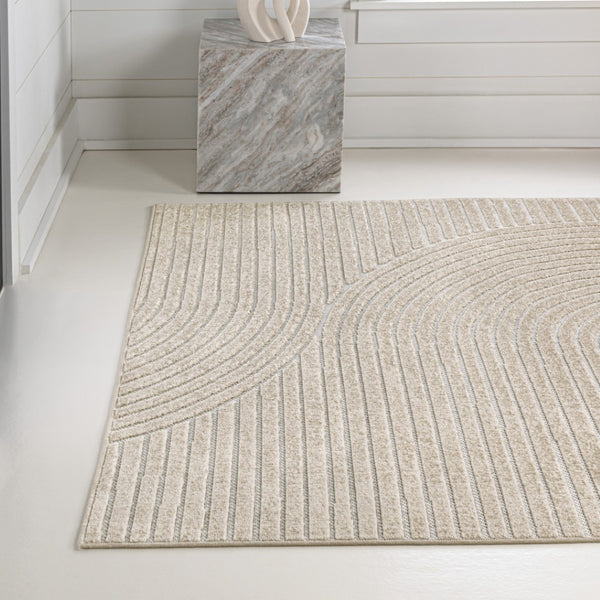 HomeRoots 8' Beige and Cream Striped Area Rug - Versatile Indoor/Outdoor Decor for Living Spaces & Patios 703715