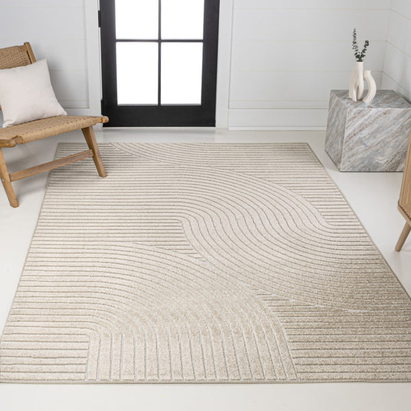 HomeRoots 8' Beige and Cream Striped Area Rug - Versatile Indoor/Outdoor Decor for Living Spaces & Patios 703715