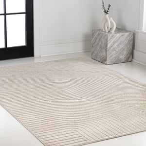HomeRoots 8' Beige and Cream Striped Area Rug - Versatile Indoor/Outdoor Decor for Living Spaces & Patios 703715