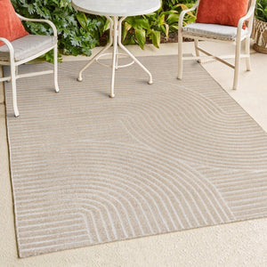 HomeRoots 8' Beige and Cream Striped Area Rug - Versatile Indoor/Outdoor Decor for Living Spaces & Patios 703715