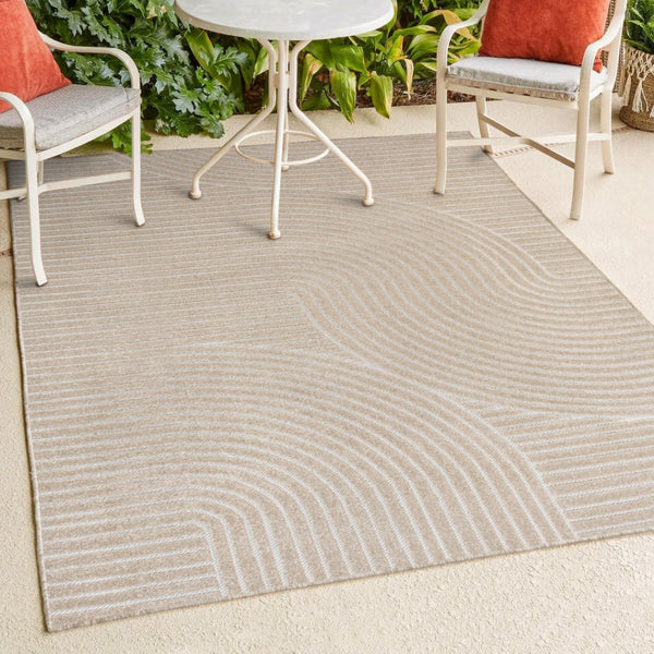 HomeRoots 8' Beige and Cream Striped Area Rug - Versatile Indoor/Outdoor Decor for Living Spaces & Patios 703715
