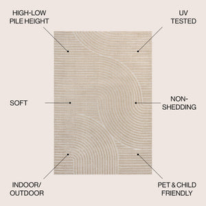 HomeRoots 8' Beige and Cream Striped Area Rug - Versatile Indoor/Outdoor Decor for Living Spaces & Patios 703715