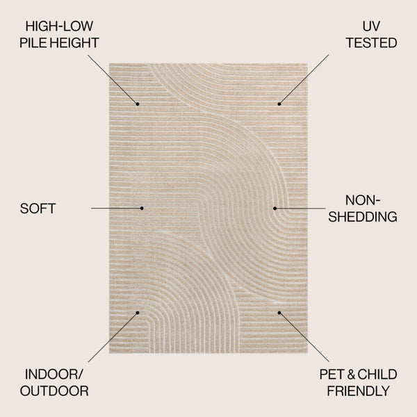 HomeRoots 8' Beige and Cream Striped Area Rug - Versatile Indoor/Outdoor Decor for Living Spaces & Patios 703715