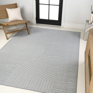 HomeRoots 8' Coastal-Inspired Light Blue & Cream Striped Area Rug for Indoor/Outdoor Use - Durable & Stylish! 703716