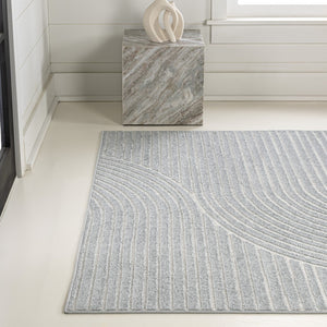HomeRoots 8' Coastal-Inspired Light Blue & Cream Striped Area Rug for Indoor/Outdoor Use - Durable & Stylish! 703716