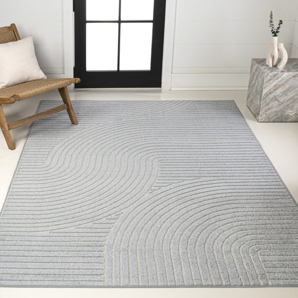 HomeRoots 8' Coastal-Inspired Light Blue & Cream Striped Area Rug for Indoor/Outdoor Use - Durable & Stylish! 703716