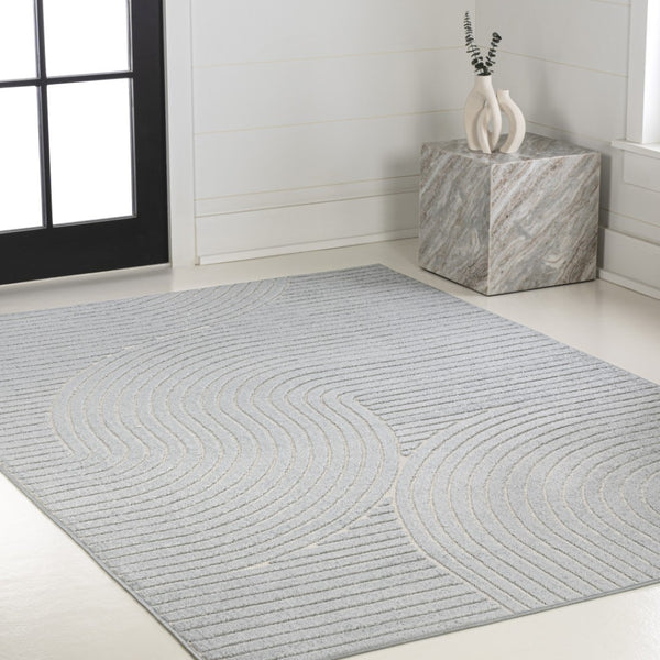 HomeRoots 8' Coastal-Inspired Light Blue & Cream Striped Area Rug for Indoor/Outdoor Use - Durable & Stylish! 703716