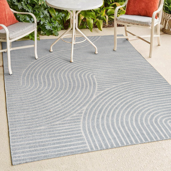 HomeRoots 8' Coastal-Inspired Light Blue & Cream Striped Area Rug for Indoor/Outdoor Use - Durable & Stylish! 703716