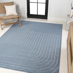HomeRoots 8' Dark Blue and Cream Striped Area Rug - Versatile Indoor/Outdoor Design, Durable and Easy Care! 703717