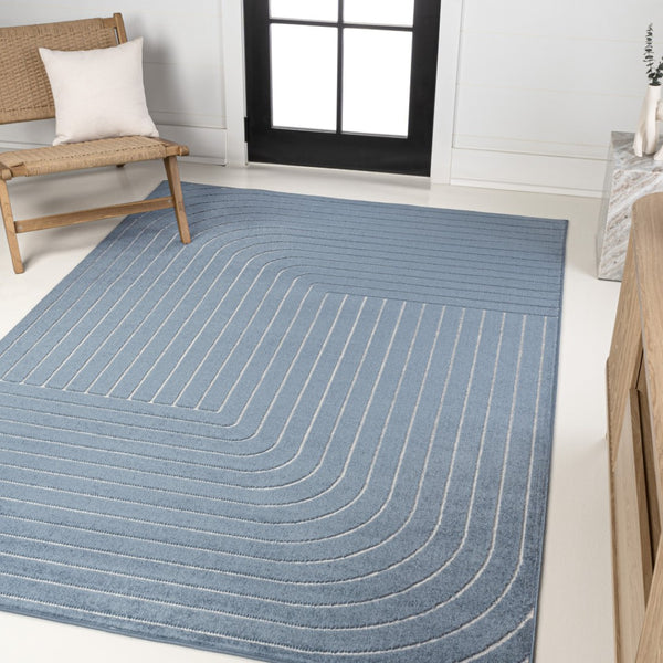 HomeRoots 8' Dark Blue and Cream Striped Area Rug - Versatile Indoor/Outdoor Design, Durable and Easy Care! 703717