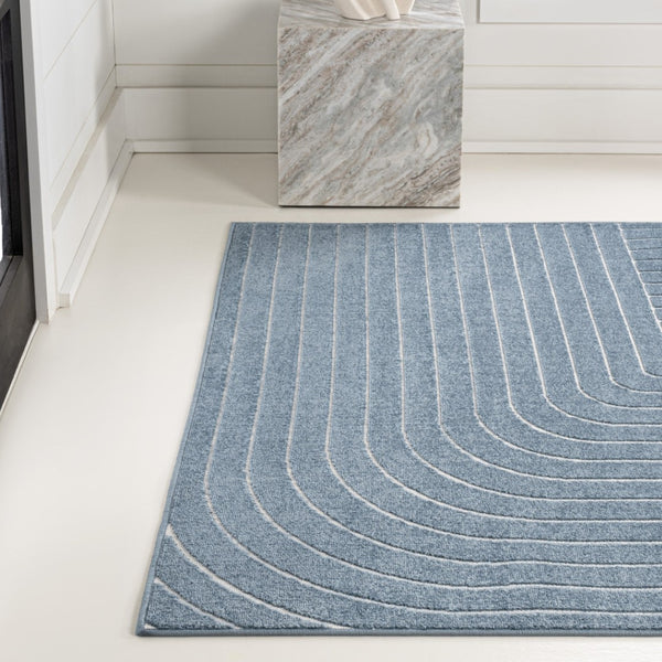 HomeRoots 8' Dark Blue and Cream Striped Area Rug - Versatile Indoor/Outdoor Design, Durable and Easy Care! 703717