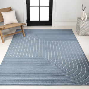 HomeRoots 8' Dark Blue and Cream Striped Area Rug - Versatile Indoor/Outdoor Design, Durable and Easy Care! 703717