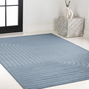 HomeRoots 8' Dark Blue and Cream Striped Area Rug - Versatile Indoor/Outdoor Design, Durable and Easy Care! 703717