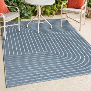 HomeRoots 8' Dark Blue and Cream Striped Area Rug - Versatile Indoor/Outdoor Design, Durable and Easy Care! 703717