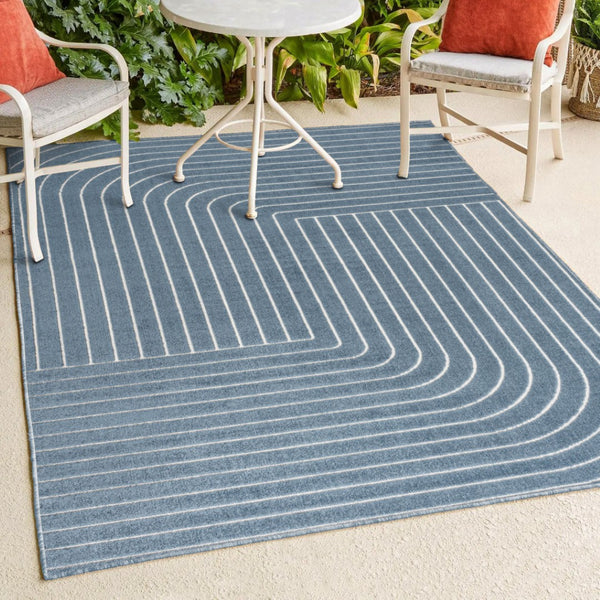 HomeRoots 8' Dark Blue and Cream Striped Area Rug - Versatile Indoor/Outdoor Design, Durable and Easy Care! 703717