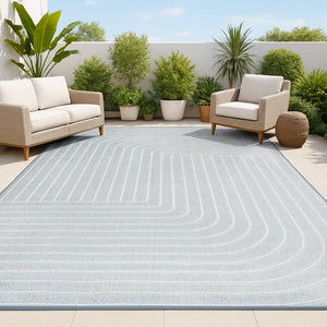 HomeRoots 8' Light Blue and Cream Striped Area Rug - Durable Indoor/Outdoor Design for Coastal Spaces, Easy Care 703719
