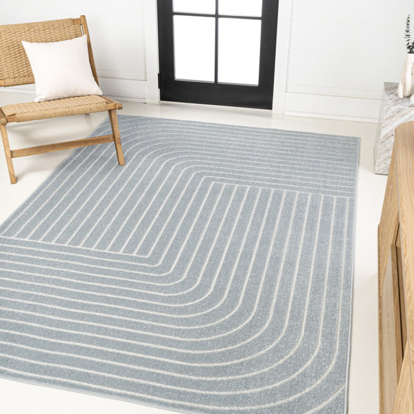 HomeRoots 8' Light Blue and Cream Striped Area Rug - Durable Indoor/Outdoor Design for Coastal Spaces, Easy Care 703719