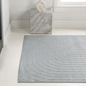 HomeRoots 8' Light Blue and Cream Striped Area Rug - Durable Indoor/Outdoor Design for Coastal Spaces, Easy Care 703719