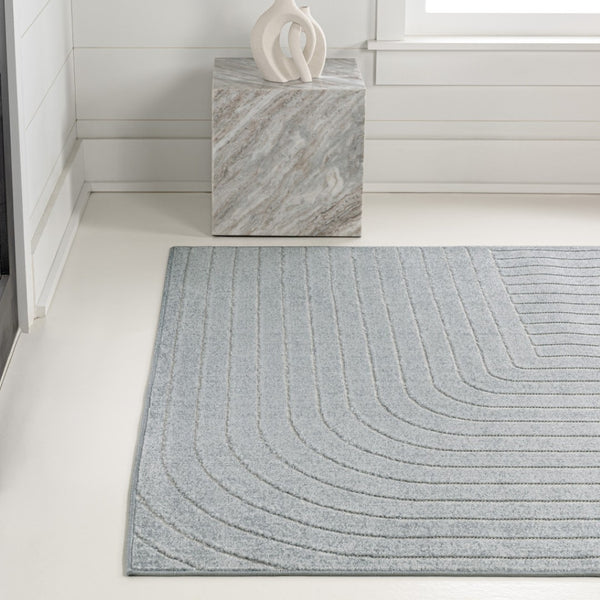 HomeRoots 8' Light Blue and Cream Striped Area Rug - Durable Indoor/Outdoor Design for Coastal Spaces, Easy Care 703719