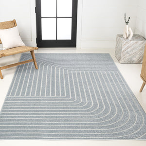HomeRoots 8' Light Blue and Cream Striped Area Rug - Durable Indoor/Outdoor Design for Coastal Spaces, Easy Care 703719