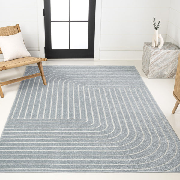 HomeRoots 8' Light Blue and Cream Striped Area Rug - Durable Indoor/Outdoor Design for Coastal Spaces, Easy Care 703719