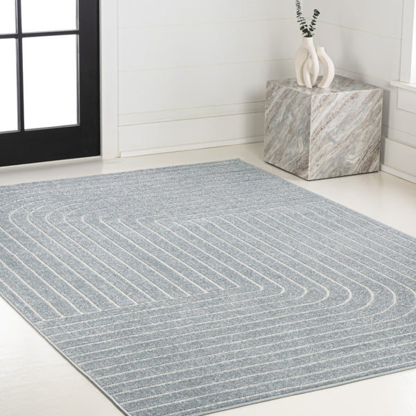 HomeRoots 8' Light Blue and Cream Striped Area Rug - Durable Indoor/Outdoor Design for Coastal Spaces, Easy Care 703719