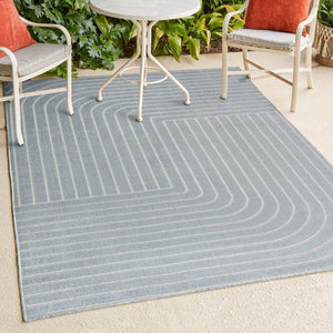 HomeRoots 8' Light Blue and Cream Striped Area Rug - Durable Indoor/Outdoor Design for Coastal Spaces, Easy Care 703719
