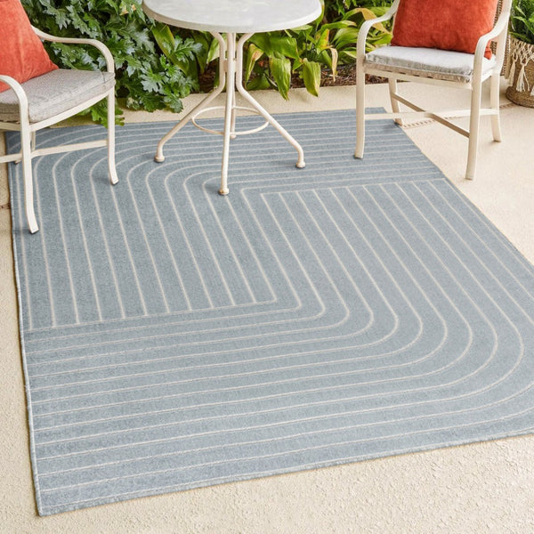 HomeRoots 8' Light Blue and Cream Striped Area Rug - Durable Indoor/Outdoor Design for Coastal Spaces, Easy Care 703719