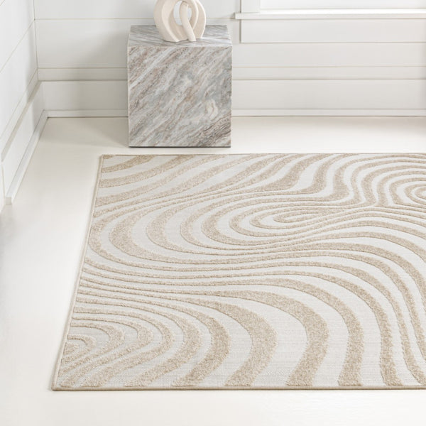 HomeRoots 8' X 10' Beige and Cream Abstract Area Rug – Stylish Indoor/Outdoor Design for Any Space! 703720